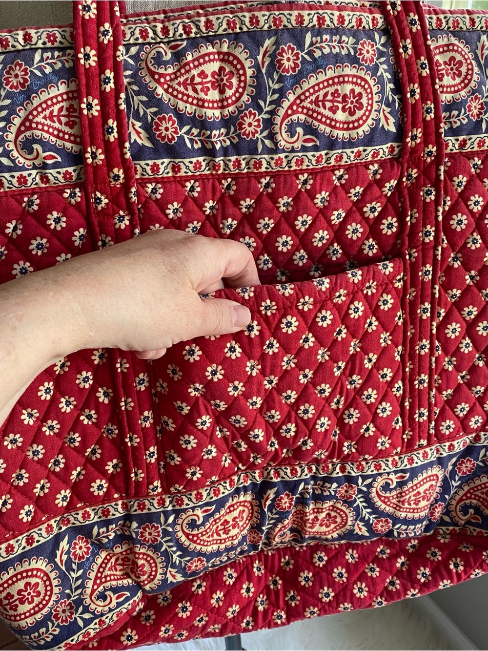 Vintage Vera Bradley Large Red Quilted Paisley Tote Bag EUC - Picture 3 of 11